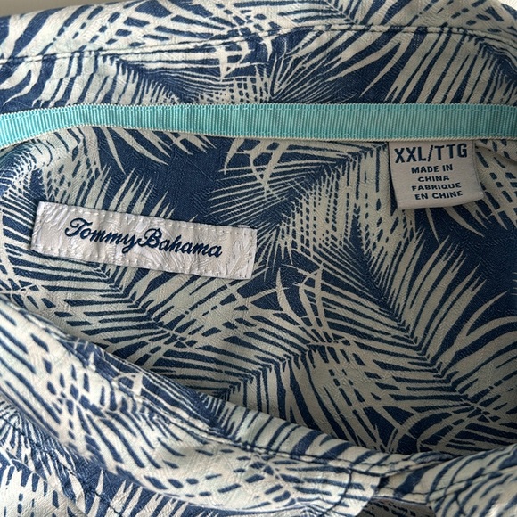 NWOT Men's Tommy Bahama Hawaiian Shirt Blue & White Palm Leaf 100% Silk XXL/TTG - Picture 5 of 8